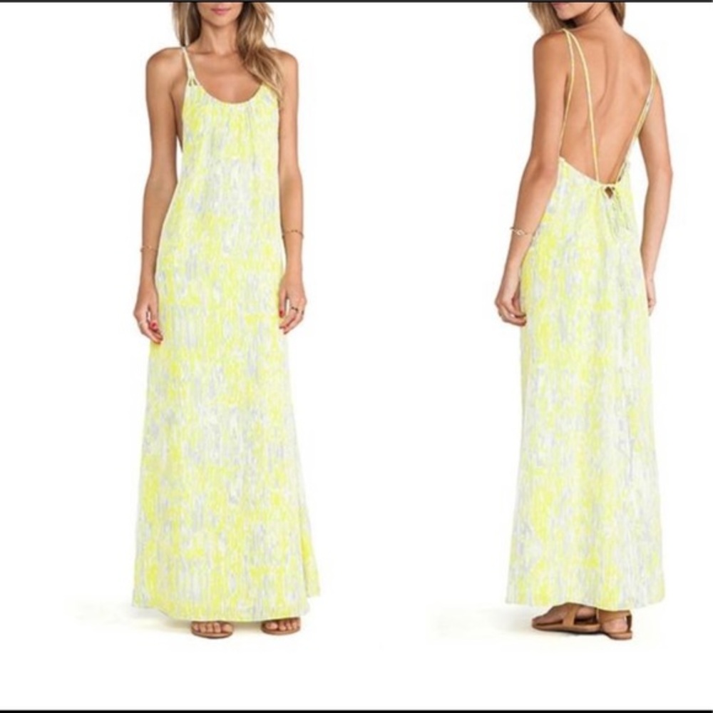 Young Fabulous & Broke Lime Yellow Grey Abstract Print Open Back Maxi Dress